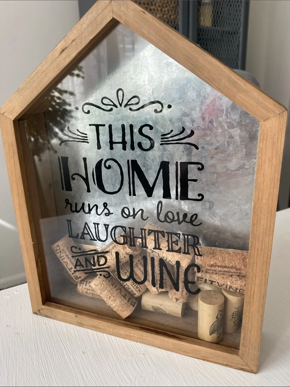 House-Shaped Wine Cork Display- Natural Wood 